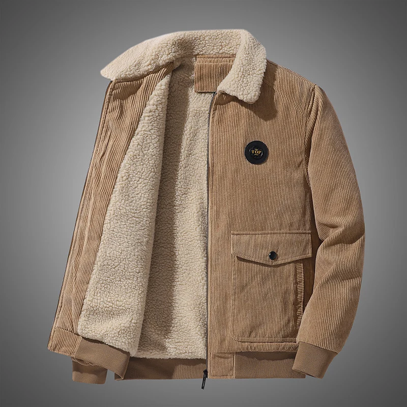 Herren Cord-Flightblouson mit Teddykragen, aufgesetzten Pattentaschen und geripptem Saum Nord Taschen