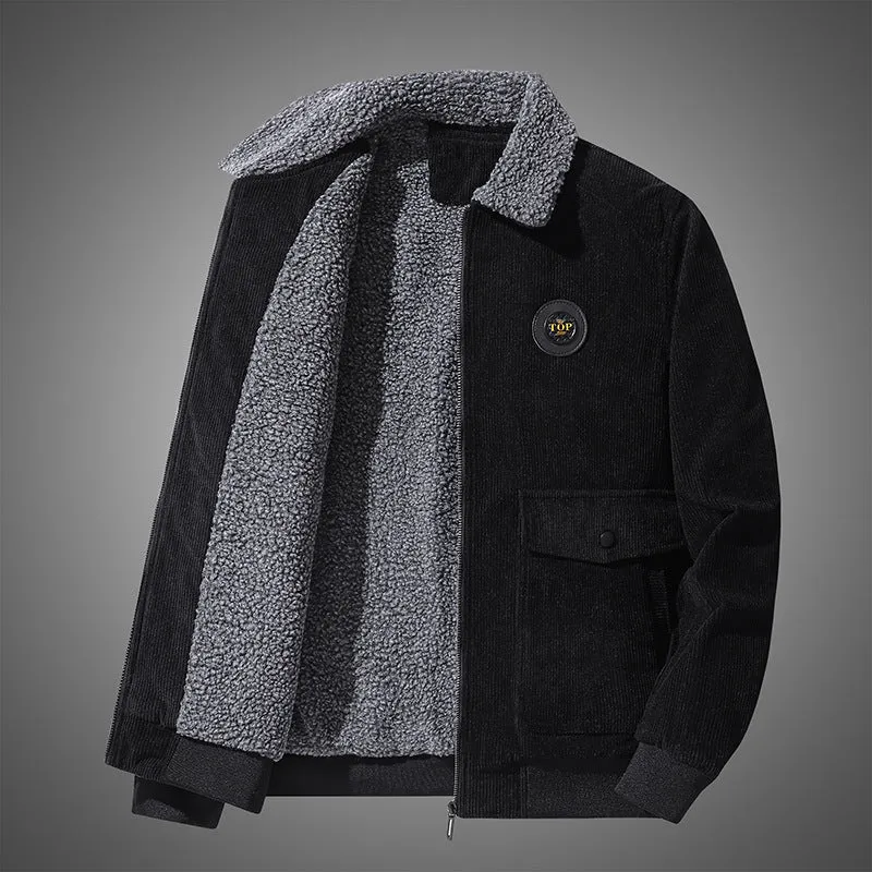 Herren Cord-Flightblouson mit Teddykragen, aufgesetzten Pattentaschen und geripptem Saum Nord Taschen