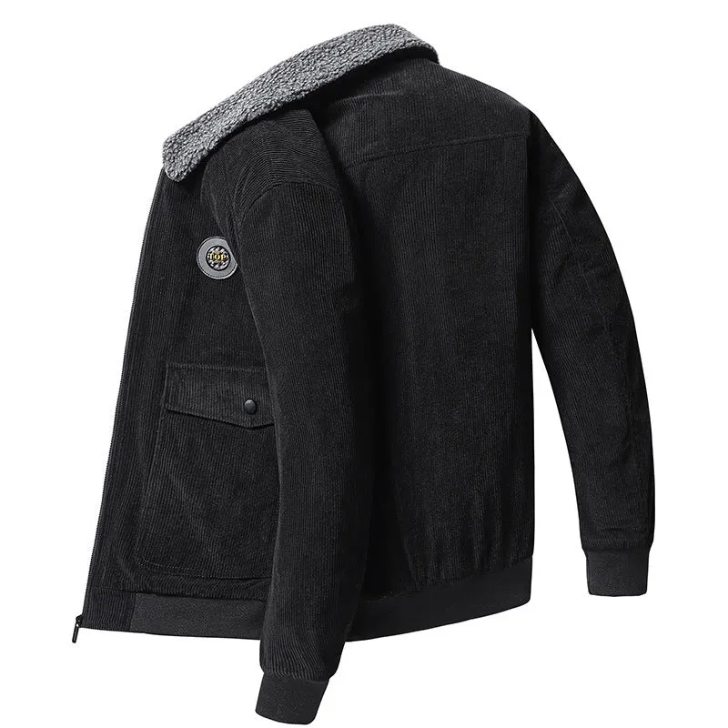 Herren Cord-Flightblouson mit Teddykragen, aufgesetzten Pattentaschen und geripptem Saum Nord Taschen