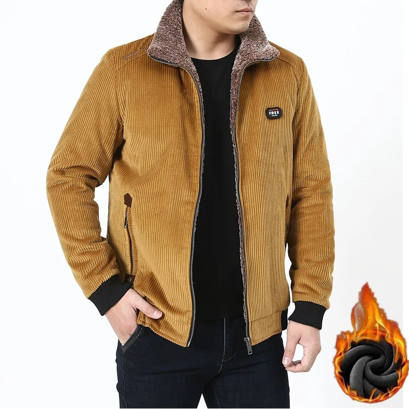 Herren Cord‑Fieldjacke mit kuscheliger Teddyfleece‑Innenlage und Stehkragen Nord Taschen