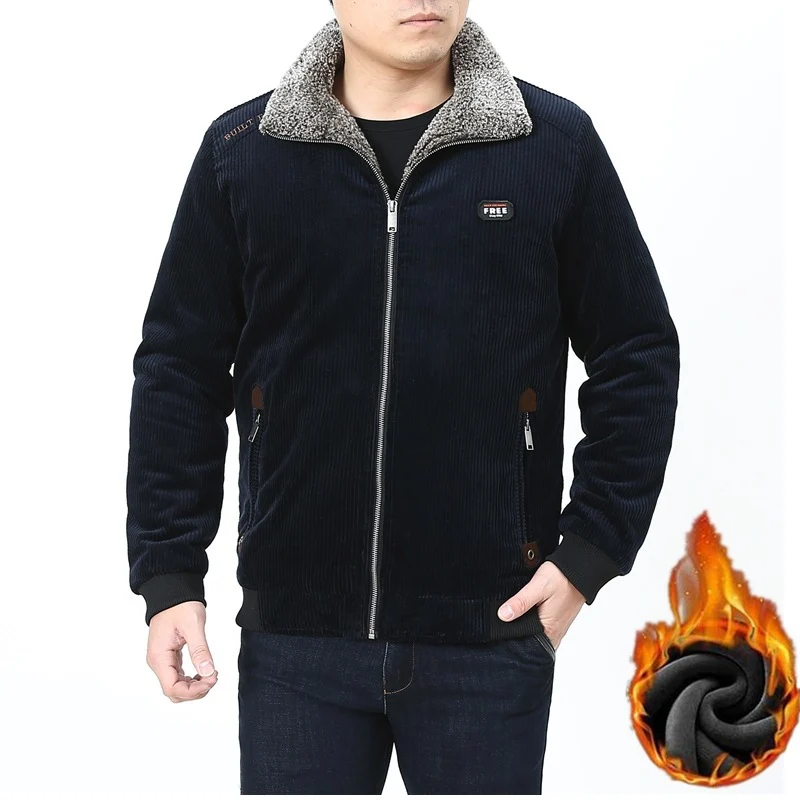 Herren Cord‑Fieldjacke mit kuscheliger Teddyfleece‑Innenlage und Stehkragen Nord Taschen