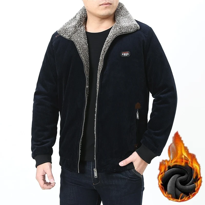 Herren Cord‑Fieldjacke mit kuscheliger Teddyfleece‑Innenlage und Stehkragen Nord Taschen