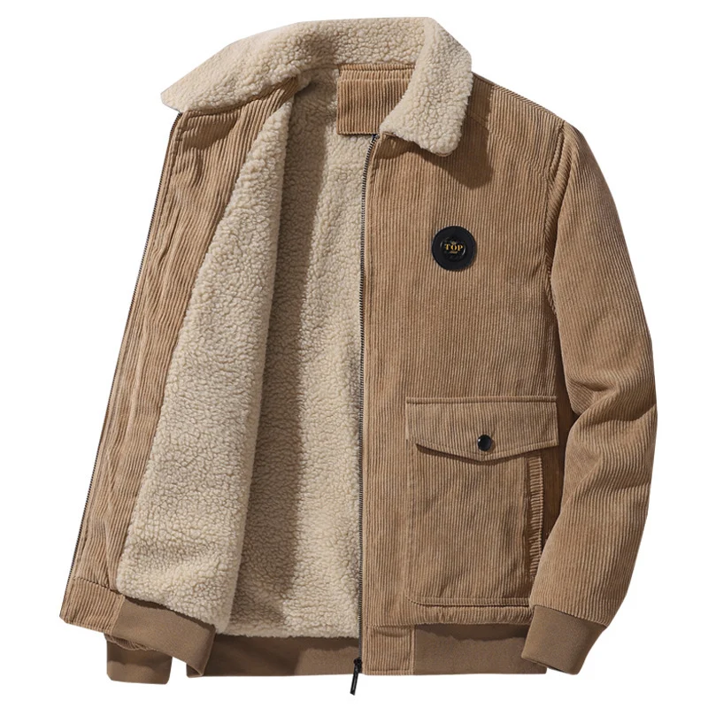 Herren Cord-Fieldblouson im Aviator-Style mit Sherpa-Kragen und Utility-Pattentaschen Nord Taschen