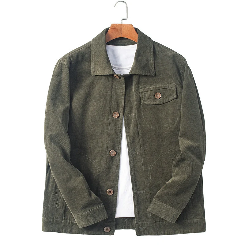 Herren Cord-Chorejacke im Worker-Stil mit Hemdkragen und Holzknopf-Verschluss Nord Taschen