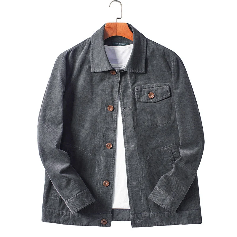 Herren Cord-Chorejacke im Worker-Stil mit Hemdkragen und Holzknopf-Verschluss Nord Taschen