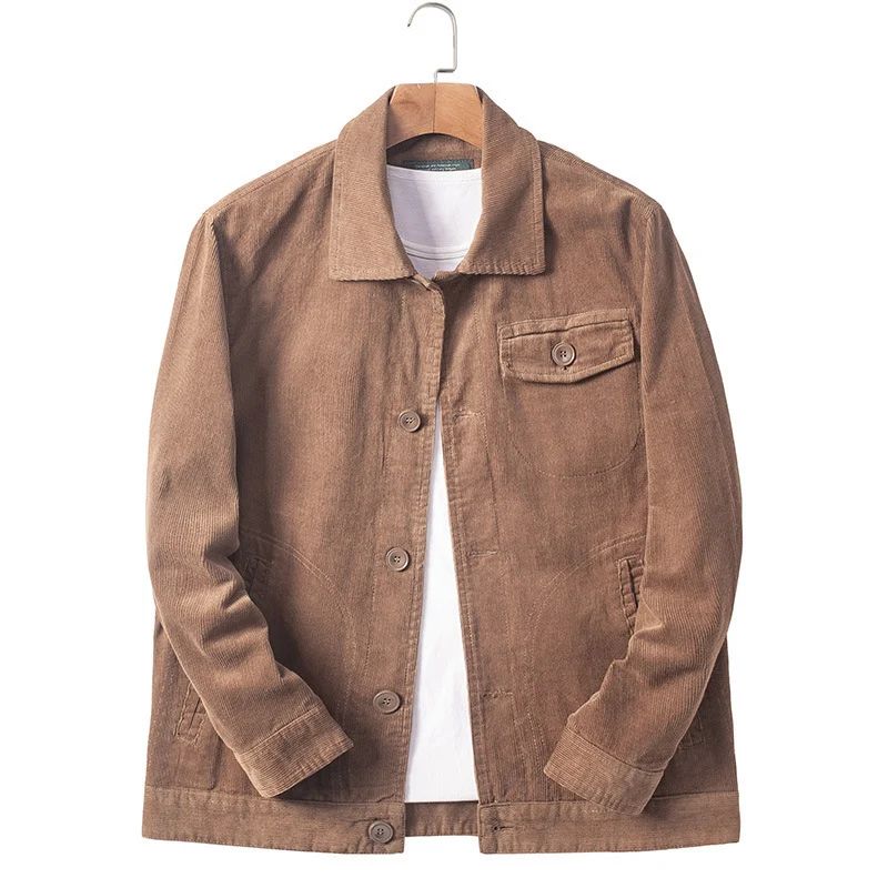 Herren Cord-Chorejacke im Worker-Stil mit Hemdkragen und Holzknopf-Verschluss Nord Taschen
