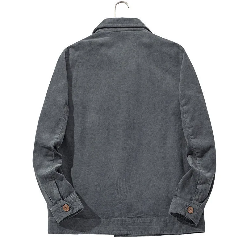Herren Cord-Chorejacke im Worker-Stil mit Hemdkragen und Holzknopf-Verschluss Nord Taschen