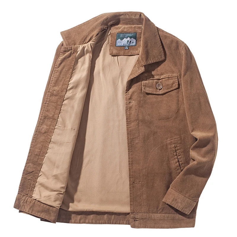 Herren Cord-Chorejacke im Worker-Stil mit Hemdkragen und Holzknopf-Verschluss Nord Taschen