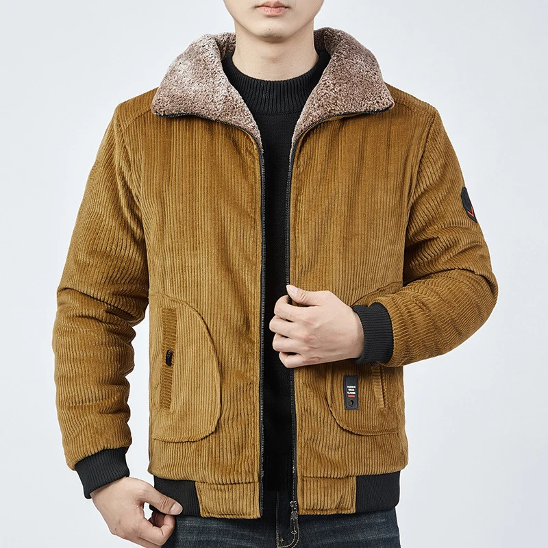 Herren Cord-Bomberblouson mit Sherpa-Kragen, Thermo-Futter und Utility-Taschen Nord Taschen