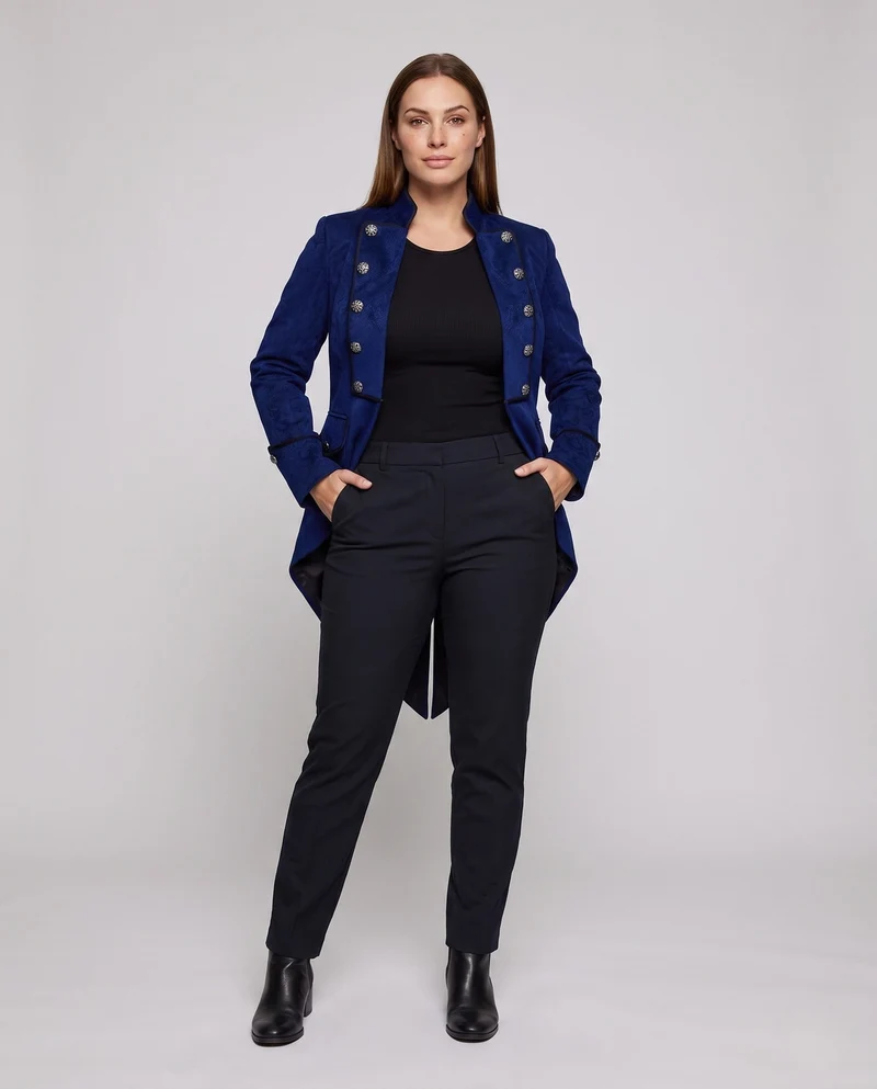 Elegante Damen-Frack mit asymmetrischem Saum und kunstvollen Knöpfen Nord Taschen