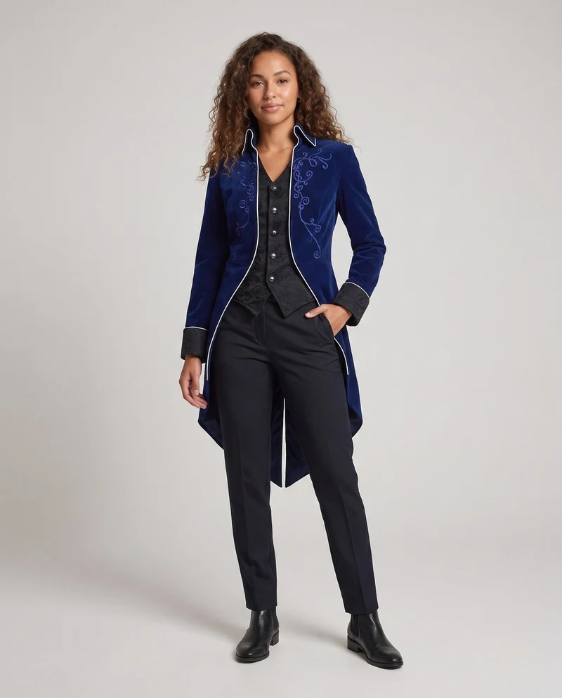Damen elegante Frackjacke mit aufwändigen Verzierungen und asymmetrischem Schnitt Nord Taschen