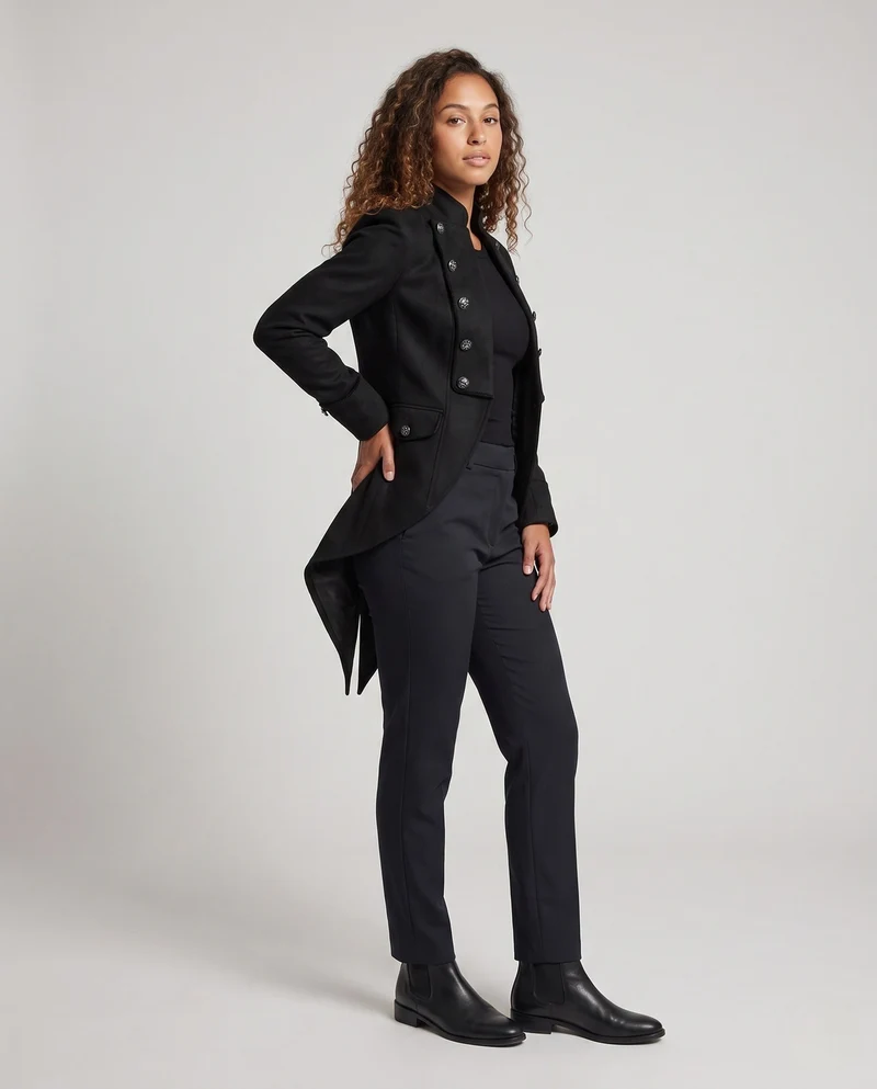 Damen eleganter Frack mit asymmetrischem Saum und aufwendigen Verzierungen Nord Taschen