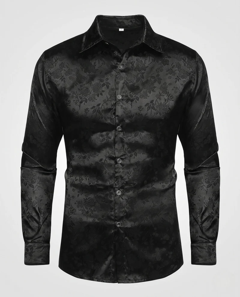 Herren Elegantes Hemd mit Floral Jacquard Muster Nord Taschen
