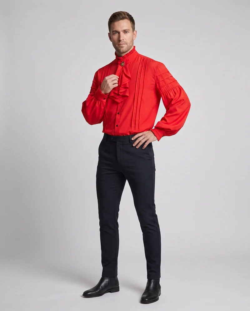 Herren Elegantes Langarmshirt mit Rüschendetails Nord Taschen