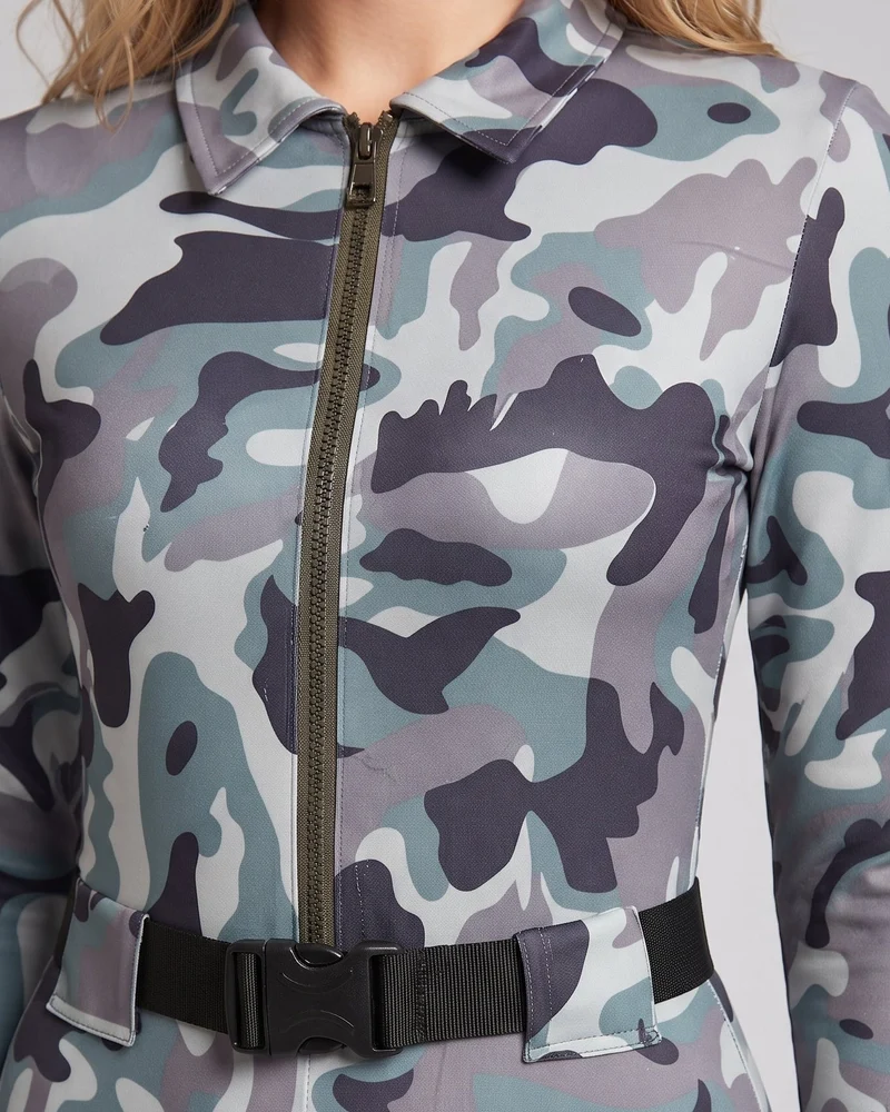Damen Camo-Design Overall mit Reißverschluss Nord Taschen