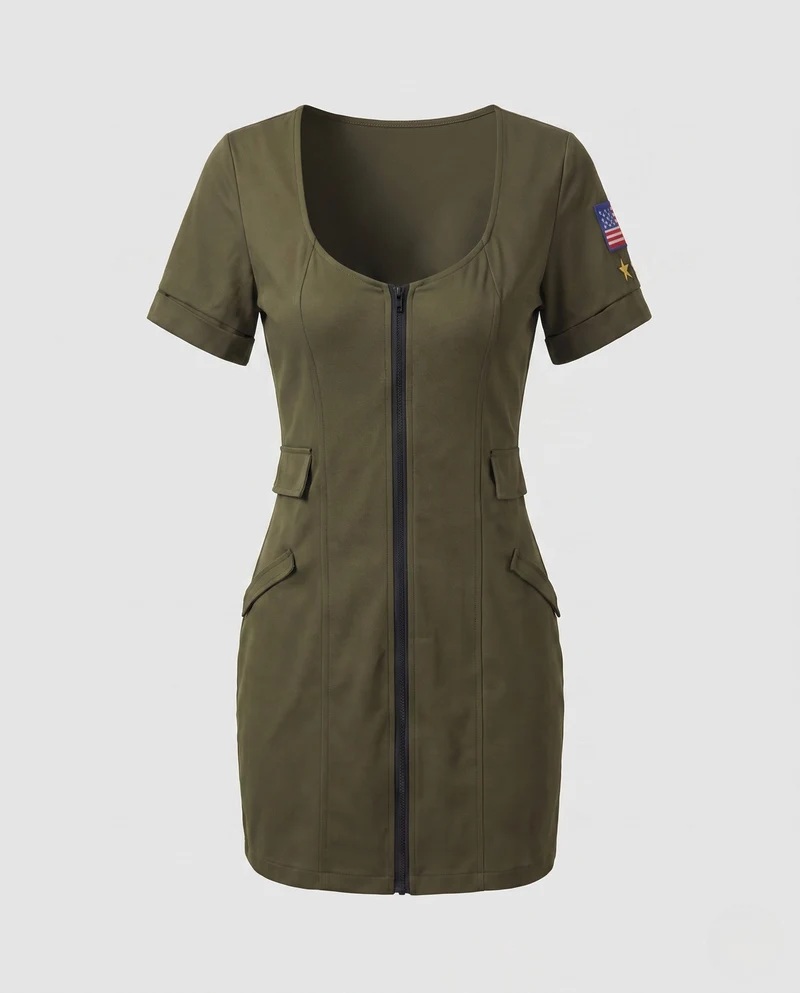 Frauen Camouflage Kleid mit Reißverschluss Nord Taschen