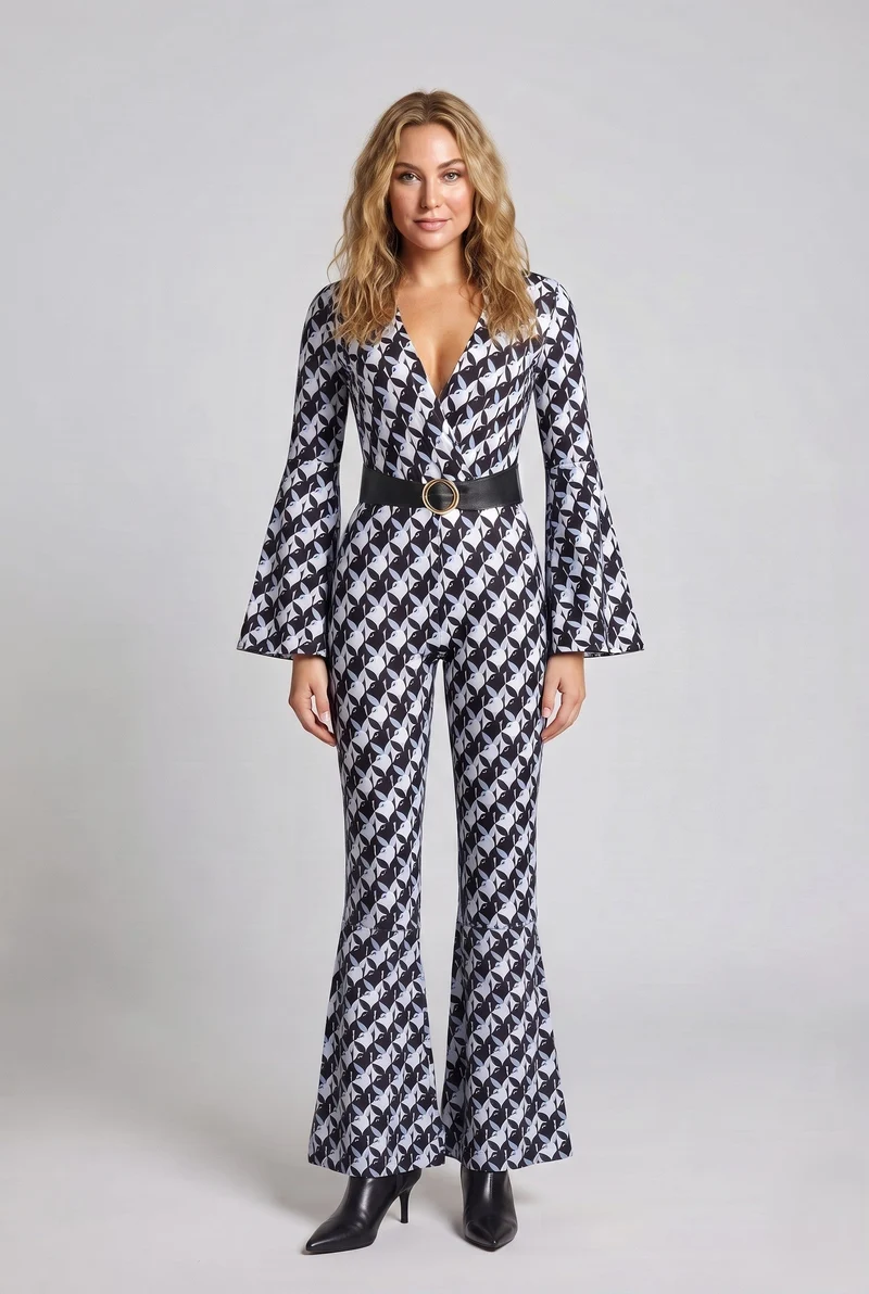 Damen Designer Jumpsuit mit weitem Ärmel Nord Taschen