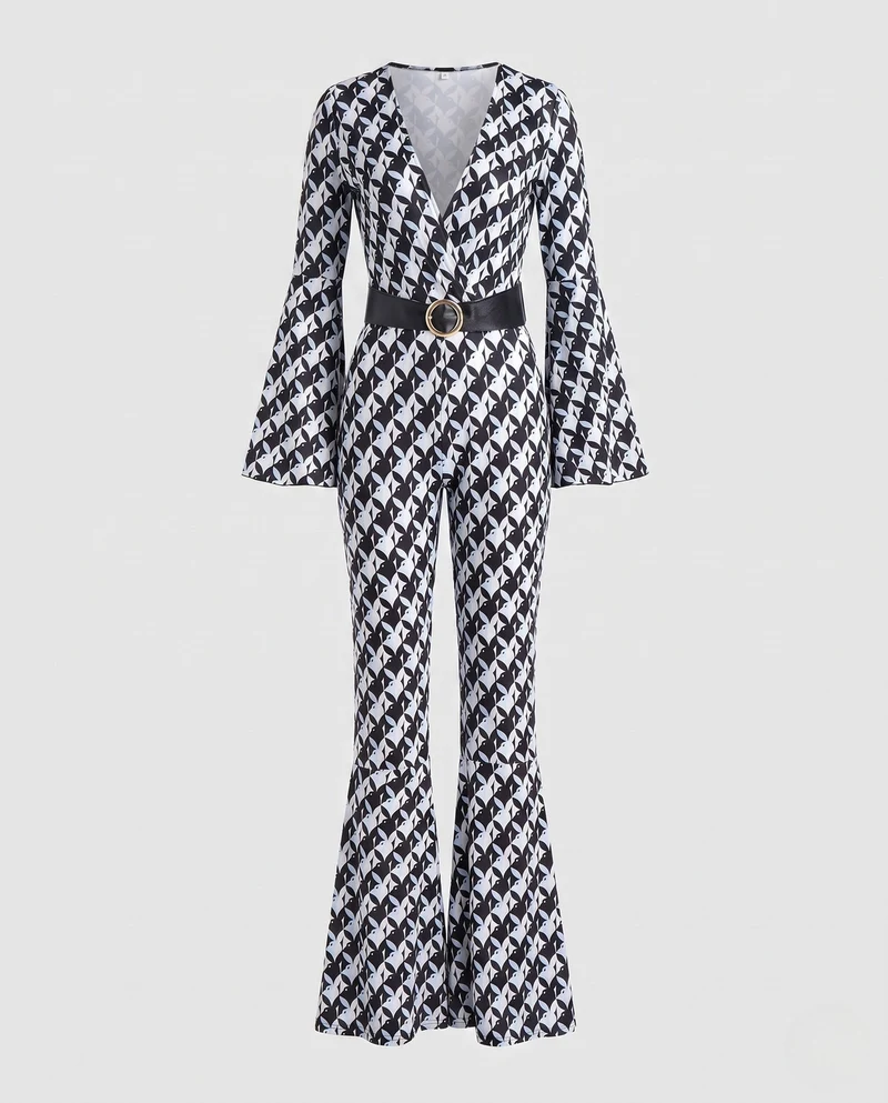 Damen Designer Jumpsuit mit weitem Ärmel Nord Taschen
