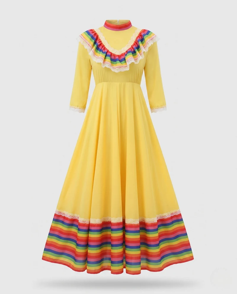 Frauen Elegantes Maxi Kleid mit Rüschen Nord Taschen