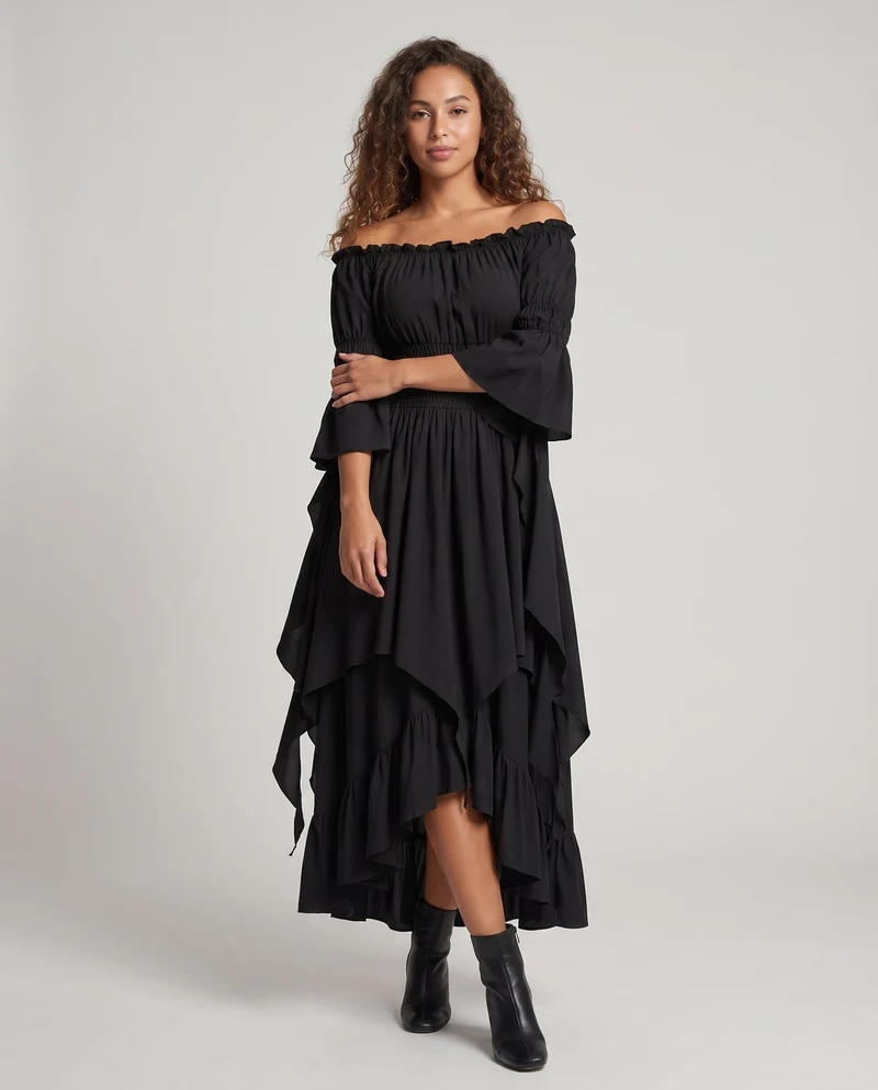 Frauen Elegante Maxi Kleid mit Off-Shoulder Design Nord Taschen
