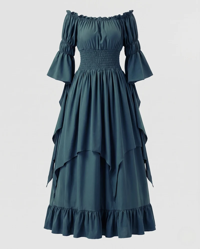 Frauen Elegante Maxi Kleid mit Off-Shoulder Design Nord Taschen
