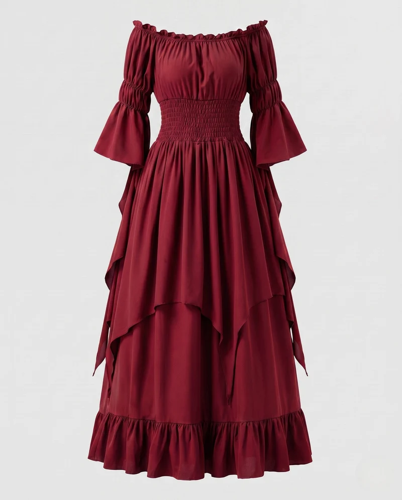 Frauen Elegante Maxi Kleid mit Off-Shoulder Design Nord Taschen