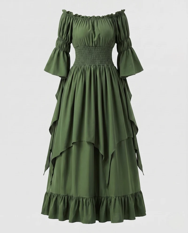 Frauen Elegante Maxi Kleid mit Off-Shoulder Design Nord Taschen