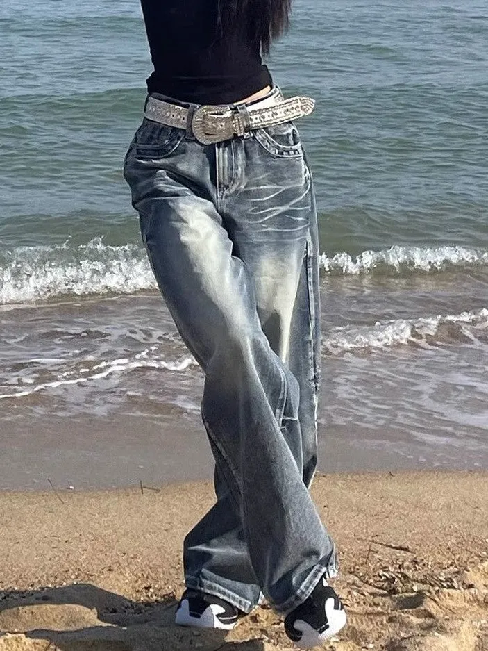 Hop Gewaschene Distressed Hoher Taille Baggy Jeans - Vittorelli