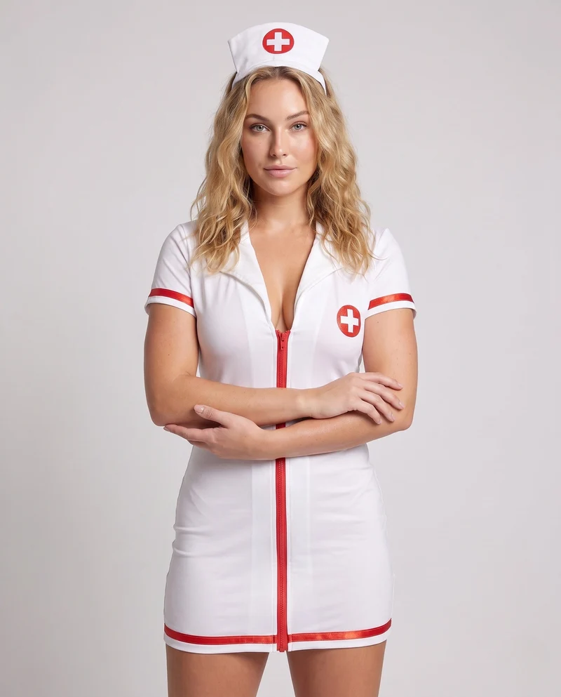 Damen sexy Krankenschwesternkostüm mit Reißverschluss und leichtem Stoff Nord Taschen