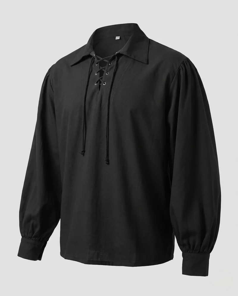 Frauen Historisches Langarmshirt mit Schnürung Nord Taschen