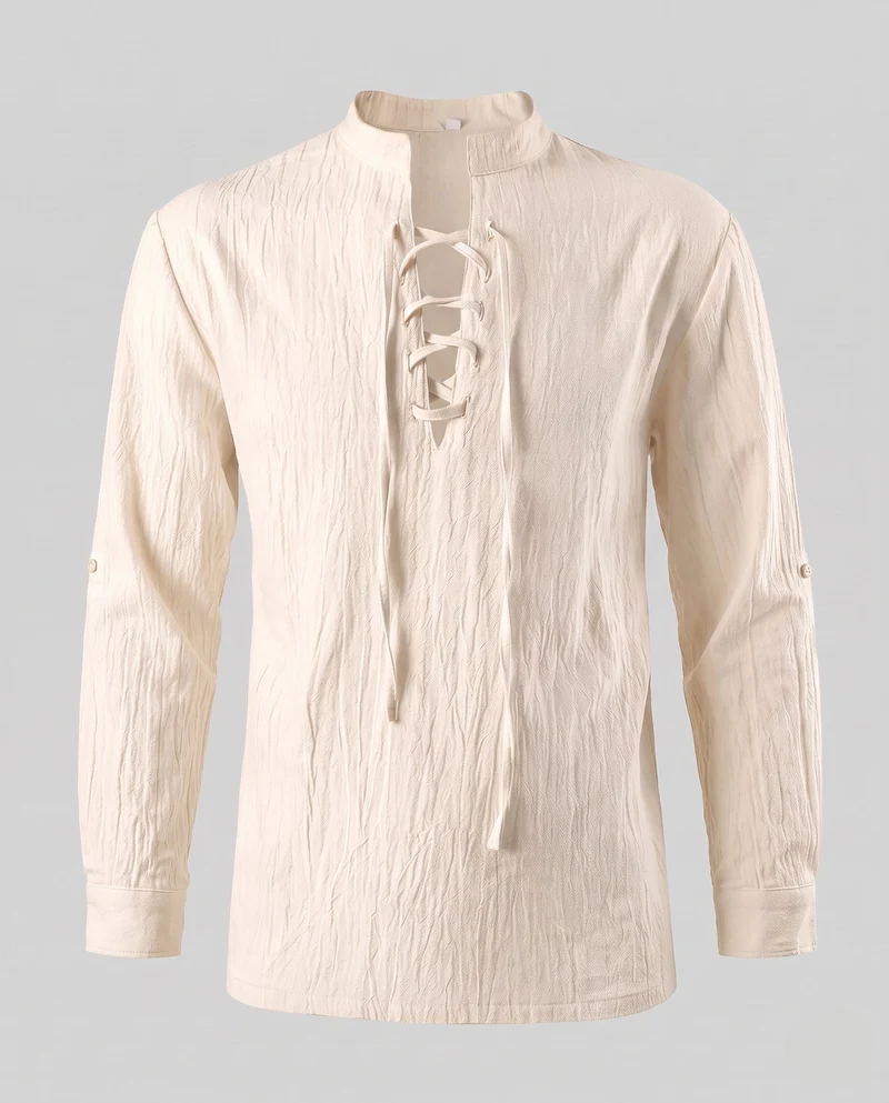 Frauen Historisches Langarmshirt mit Schnürung Nord Taschen