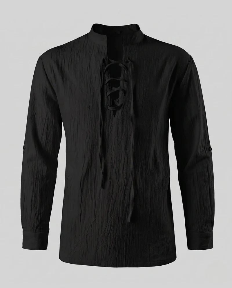 Frauen Historisches Langarmshirt mit Schnürung Nord Taschen