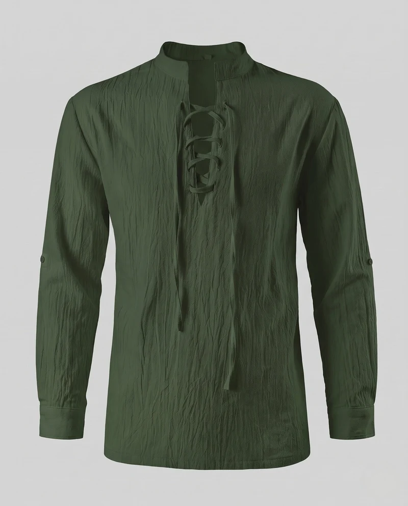 Frauen Historisches Langarmshirt mit Schnürung Nord Taschen