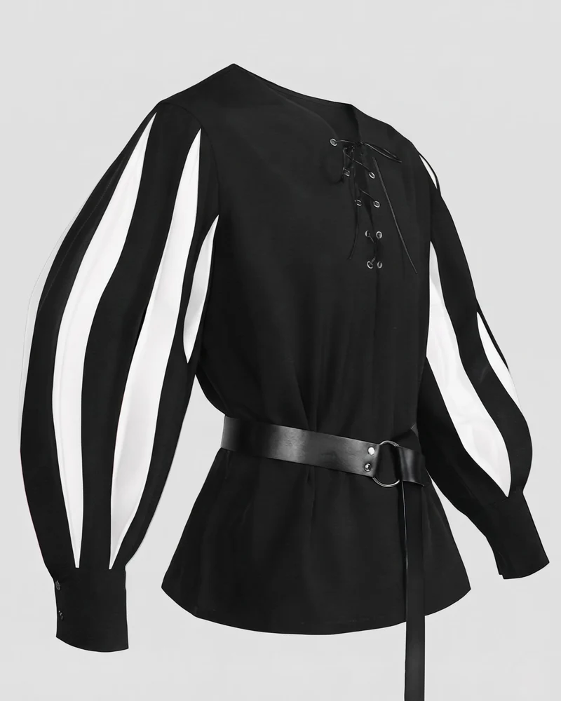 Damen Historisches Patrick Kostümshirt mit Dekorativem Spitzenverschluss und Farbigen Akzenten Nord Taschen