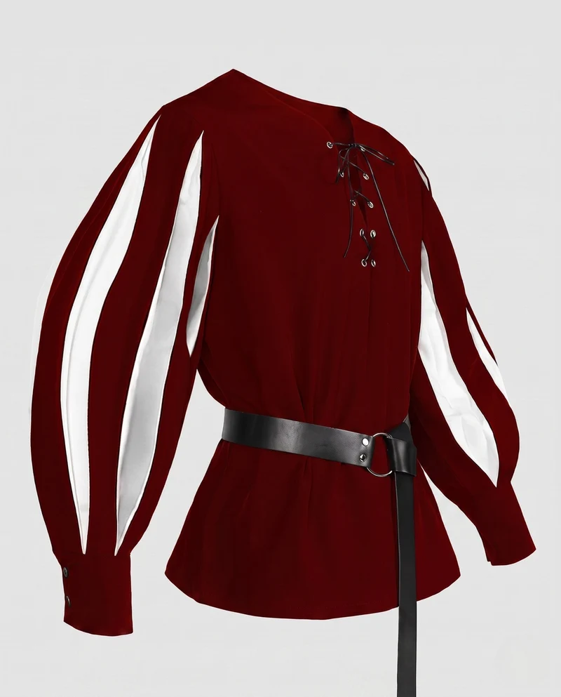 Damen Historisches Patrick Kostümshirt mit Dekorativem Spitzenverschluss und Farbigen Akzenten Nord Taschen