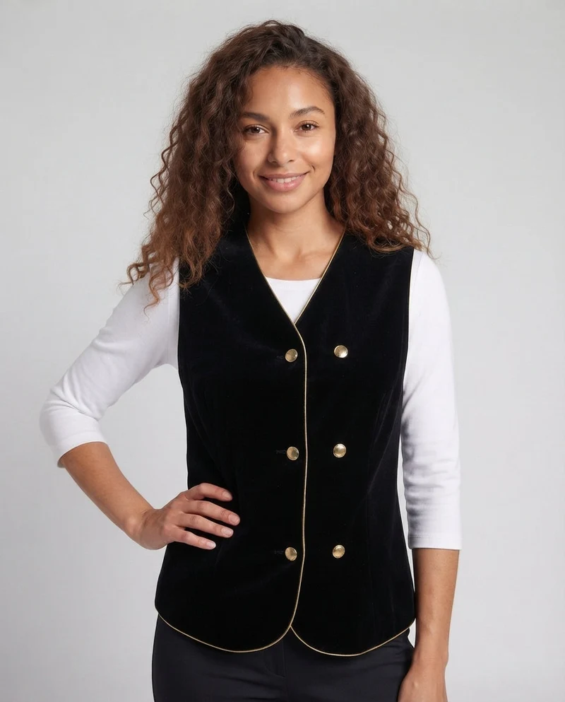 Damen Elegantes Samt-Weste mit Knopfdetails Nord Taschen