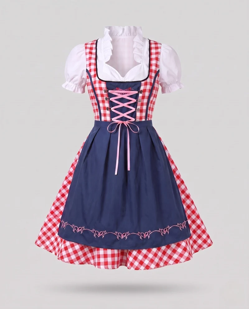 Frauen traditionelles Kleid mit kariertem Oberteil und eleganten Rüschendetails Nord Taschen