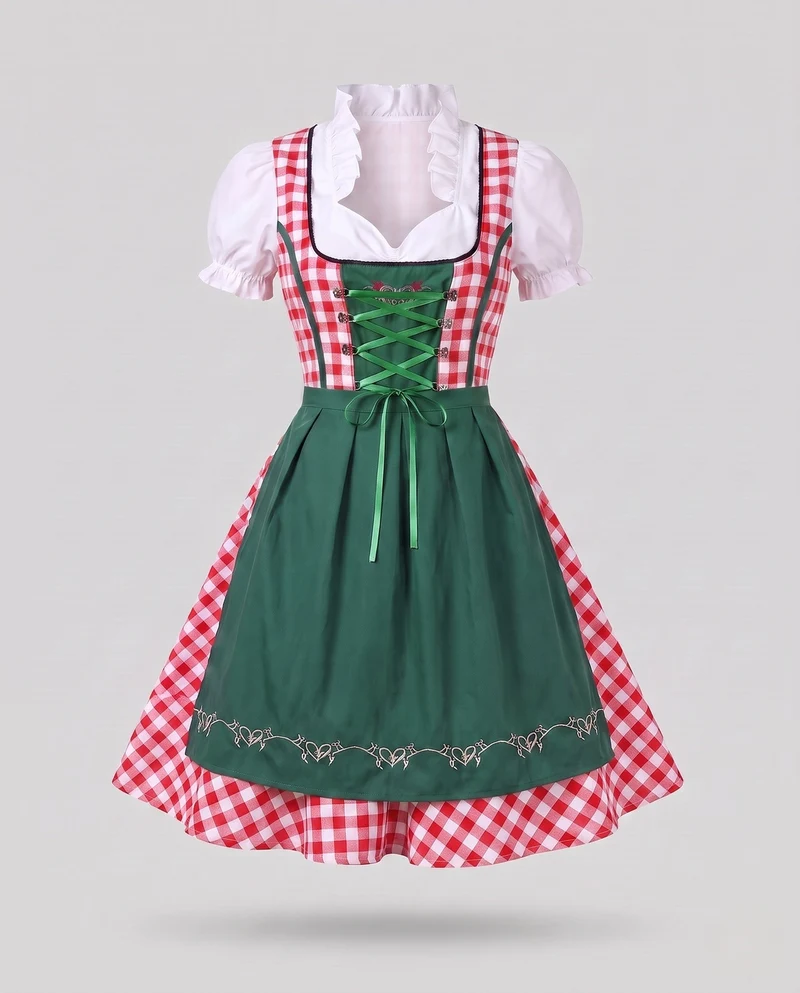 Frauen traditionelles Kleid mit kariertem Oberteil und eleganten Rüschendetails Nord Taschen