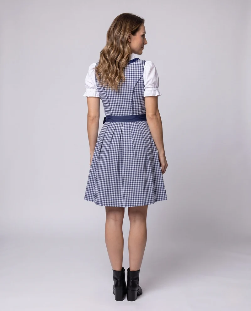 Damen Trachten Dirndl Kleid mit Rüschen und Karodetails Nord Taschen