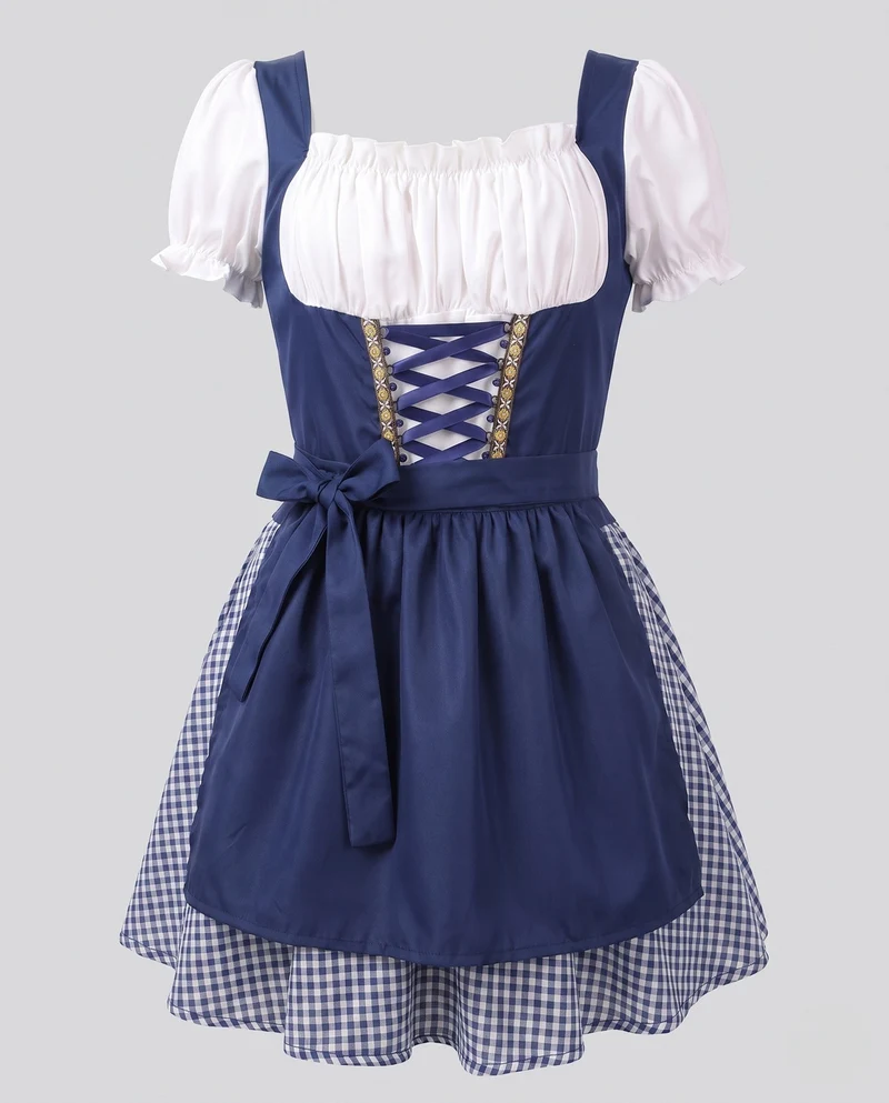 Damen Trachten Dirndl Kleid mit Rüschen und Karodetails Nord Taschen