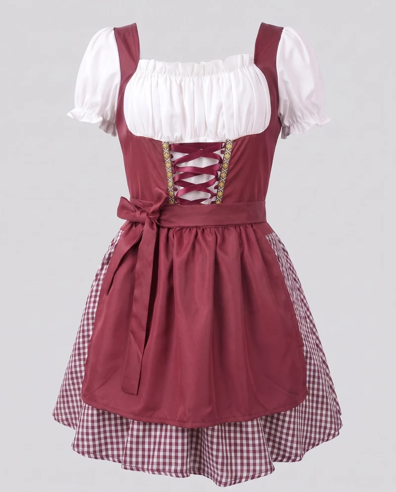 Damen Trachten Dirndl Kleid mit Rüschen und Karodetails Nord Taschen