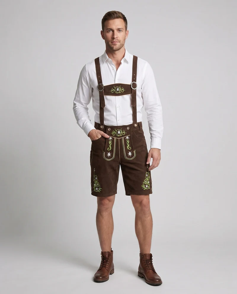Herren elegante traditionelle Lederhosen mit aufwendiger Stickerei Nord Taschen