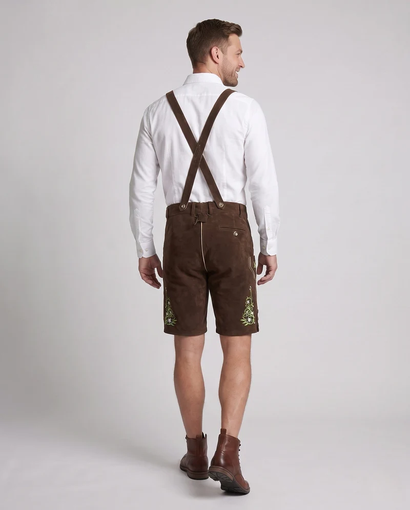 Herren elegante traditionelle Lederhosen mit aufwendiger Stickerei Nord Taschen