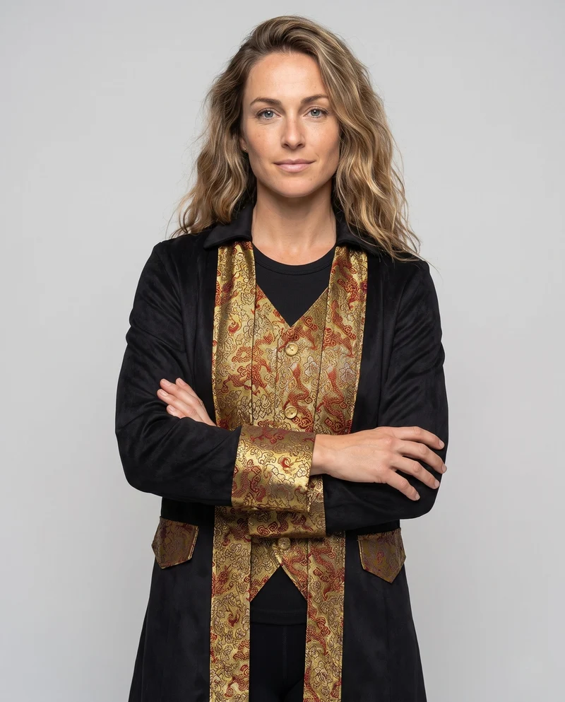 Damen eleganter Frack mit aufwendigen Verzierungen und goldenen Akzenten Nord Taschen