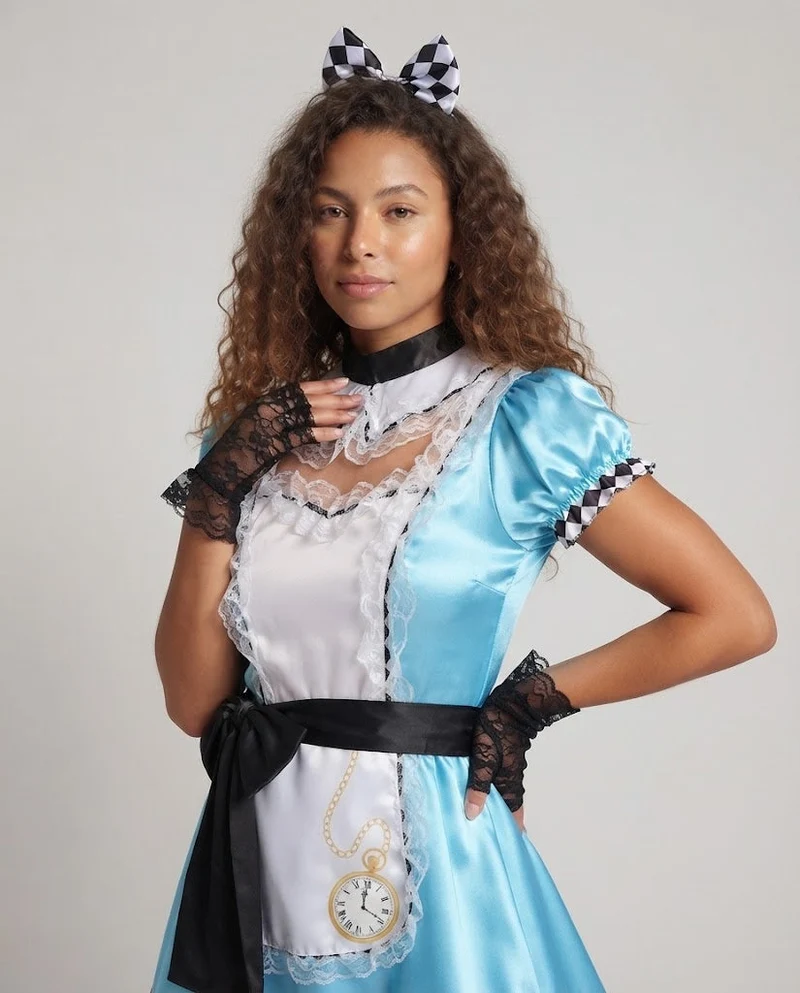 Fantasievolles Kostüm für Damen als Alice im Wunderland Nord Taschen