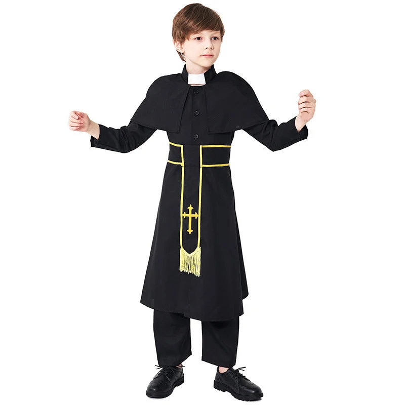Männer Priester Kostüm mit Umhang und goldenen Accessoires Nord Taschen