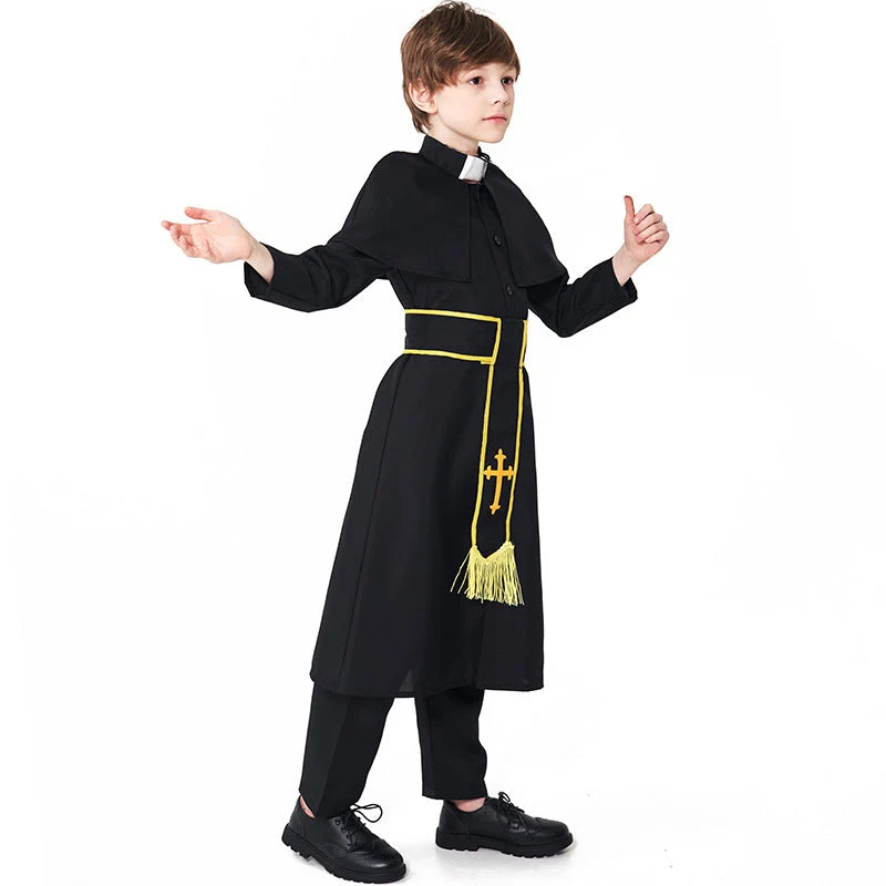 Männer Priester Kostüm mit Umhang und goldenen Accessoires Nord Taschen