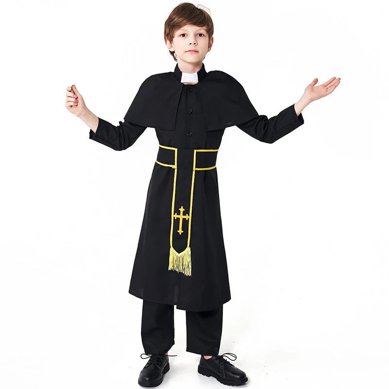 Männer Priester Kostüm mit Umhang und goldenen Accessoires Nord Taschen