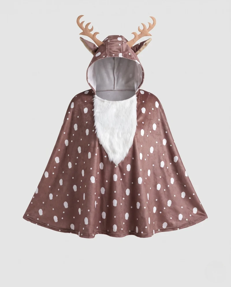 Damen Tierkostüm als reindeer-ähnliches Poncho mit Kapuze und 3D Geweihen Nord Taschen