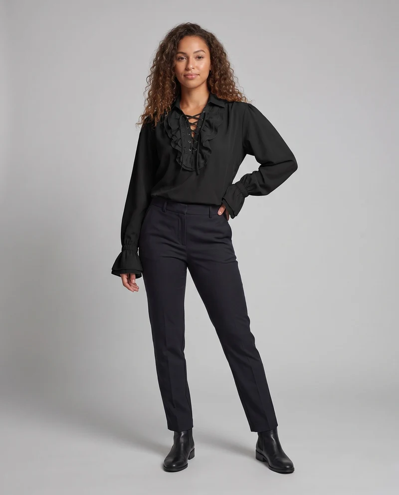 Damen Historisches Rüschenshirt mit eleganter Schnürung Nord Taschen